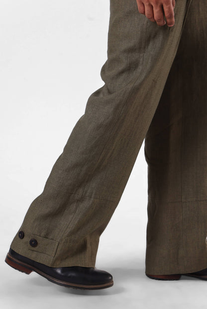 Olive Panelled Linen Pants