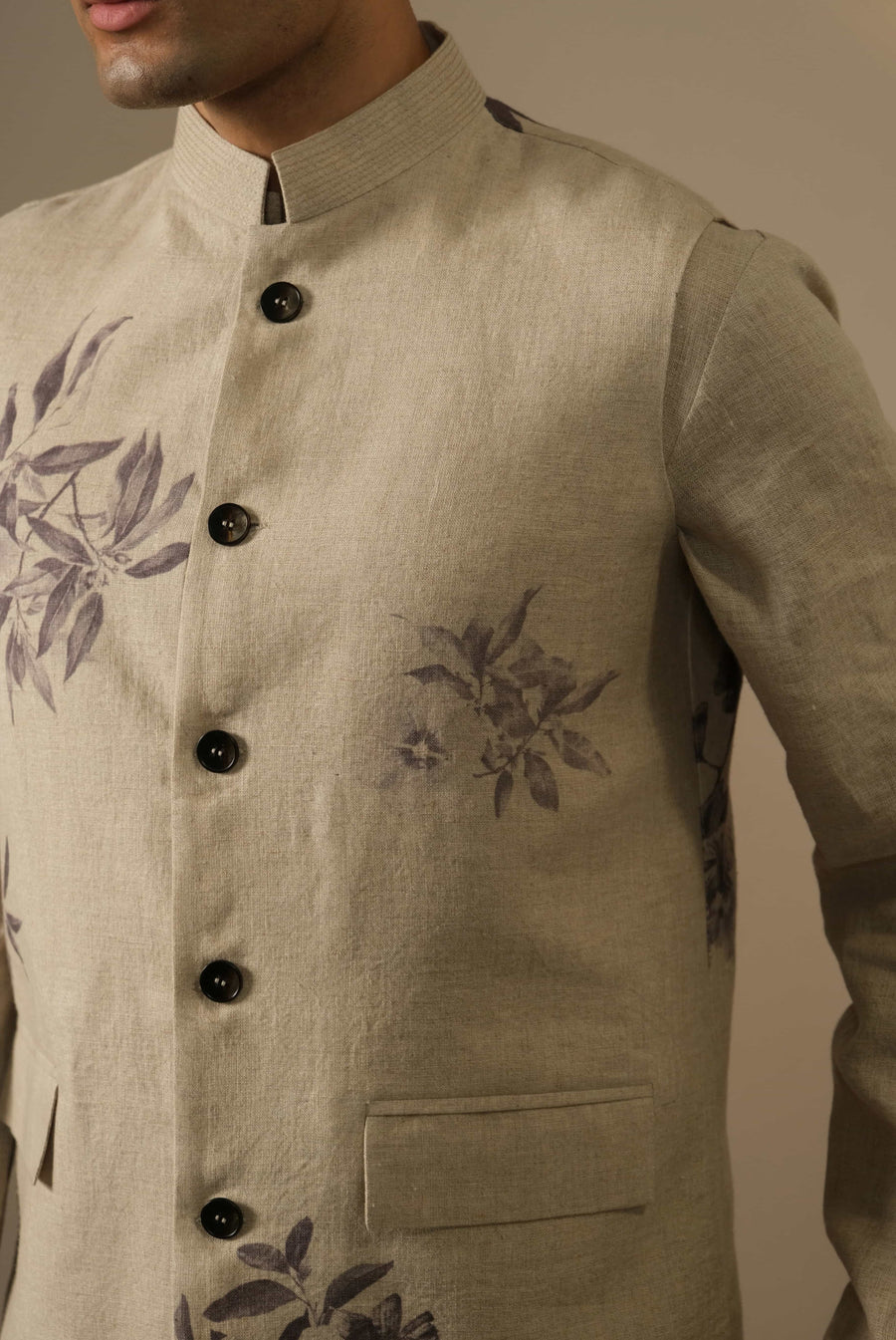 Linen Floral Bandhgala