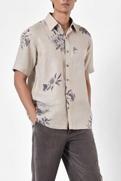 Linen Floral Short Sleeve Shirt