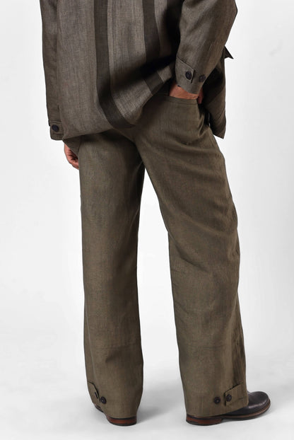 Olive Panelled Linen Pants