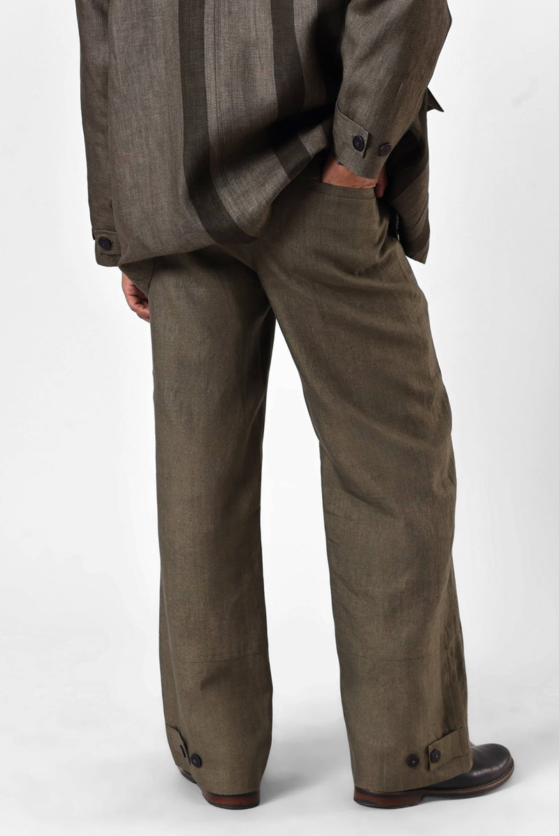 Olive Panelled Blazer Set in Linen