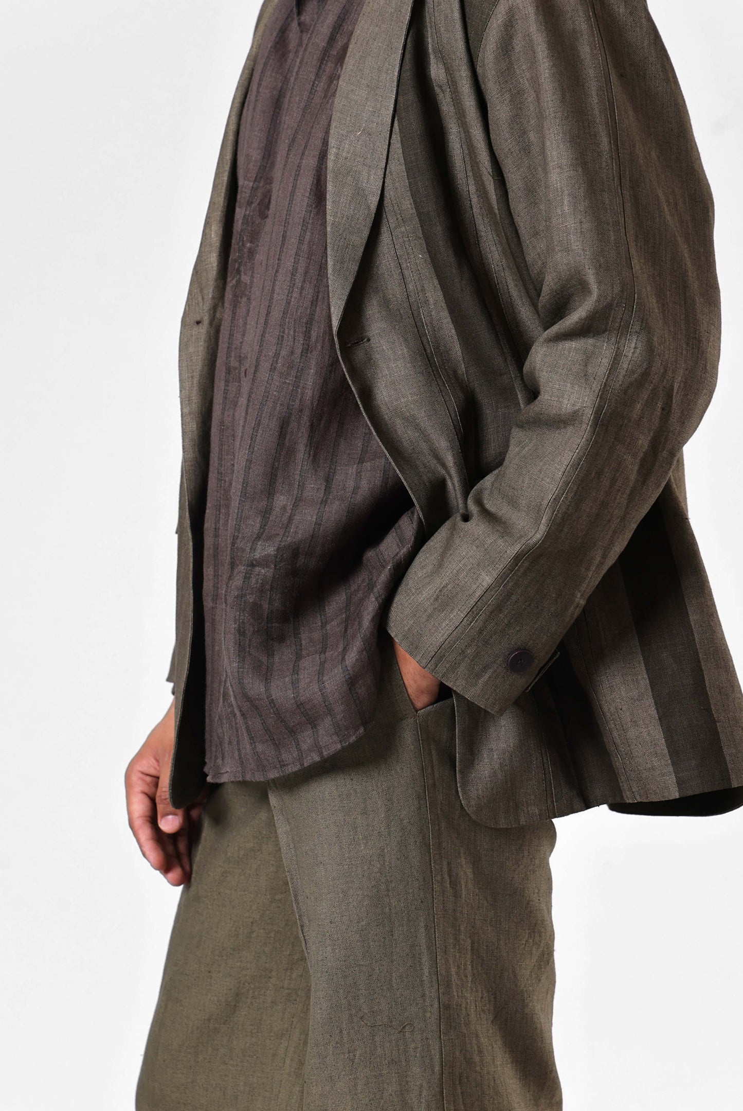 Olive Panelled Linen Pants