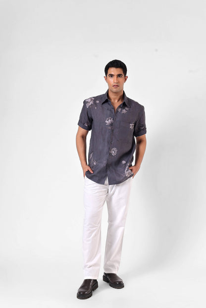 Garden Linen Shirt in Grey - Short Sleeve