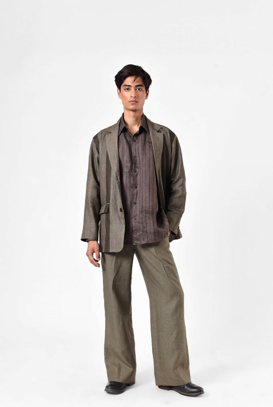Olive Panelled Linen Pants