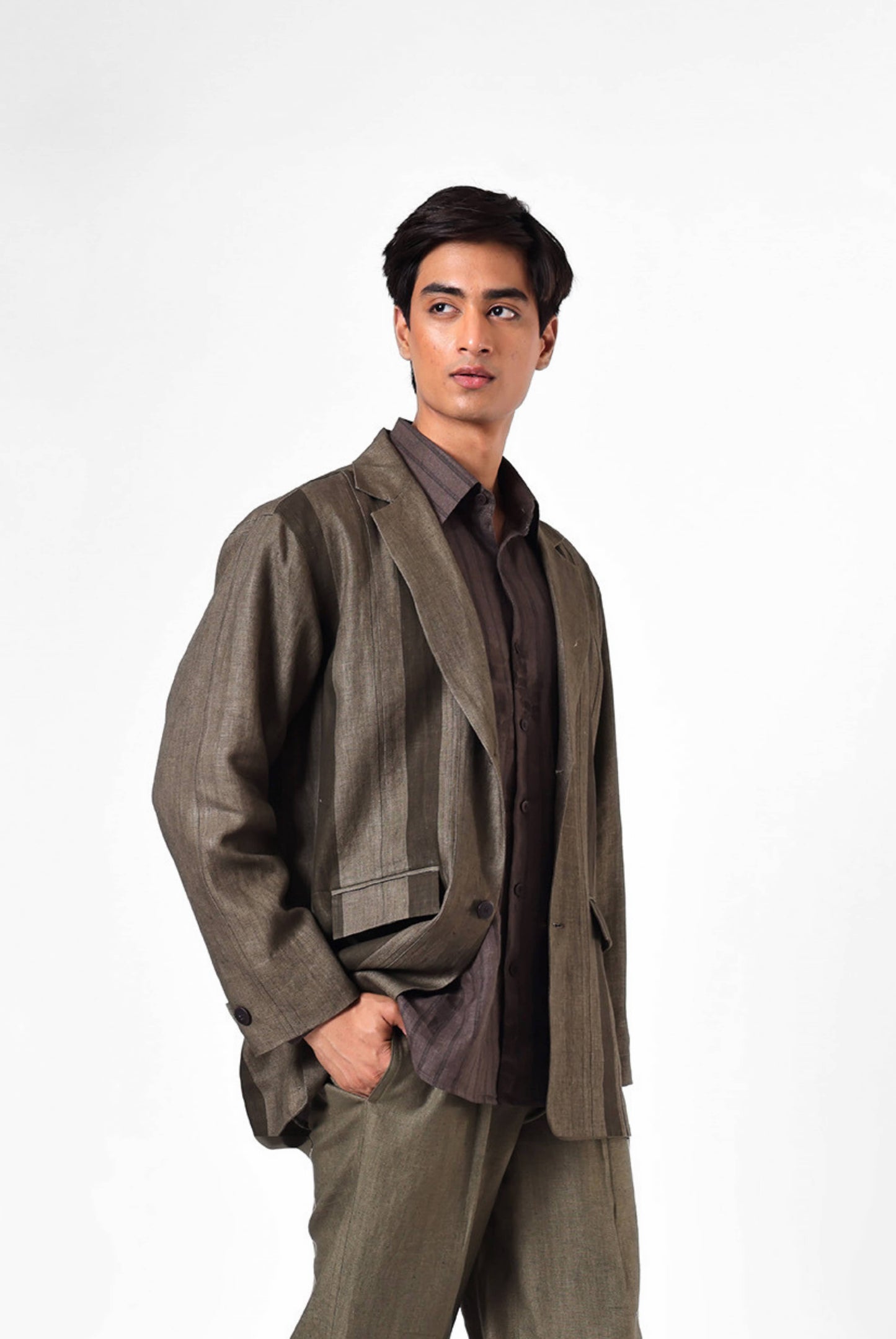 Olive Panelled Linen Blazer