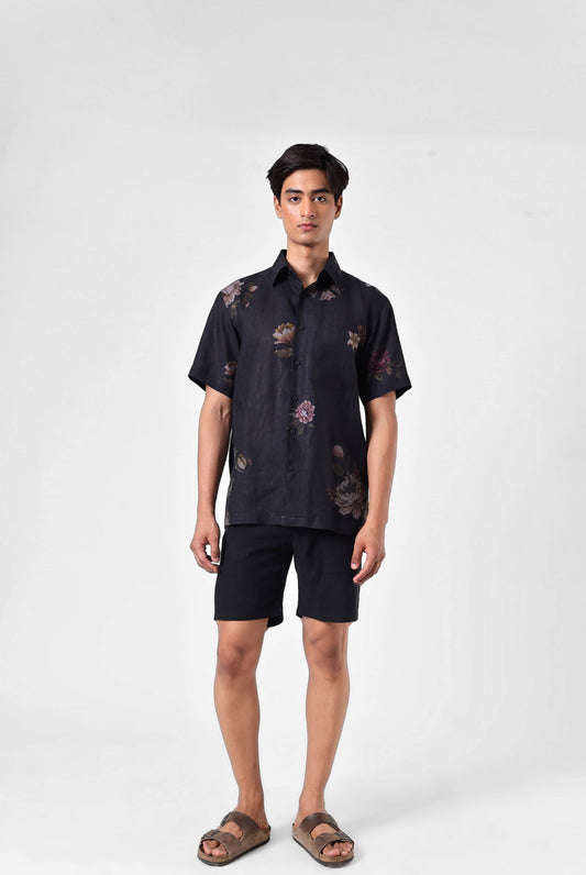 Garden Linen Shirt in Black - Short Sleeve