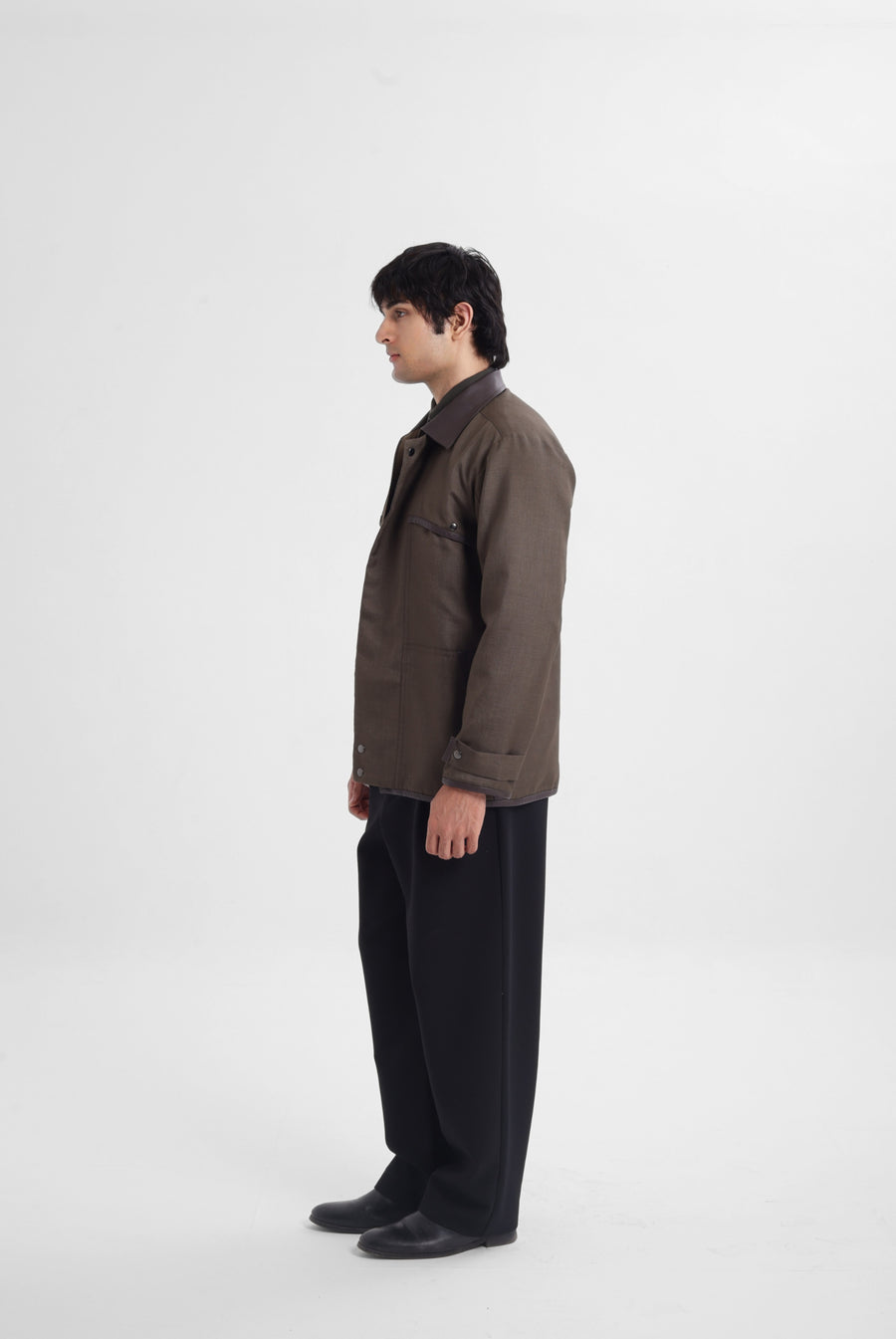 Olive Jacket with Contrast Leather