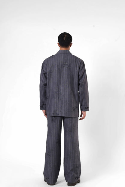 Charcoal Etch Panelled Blazer in Linen