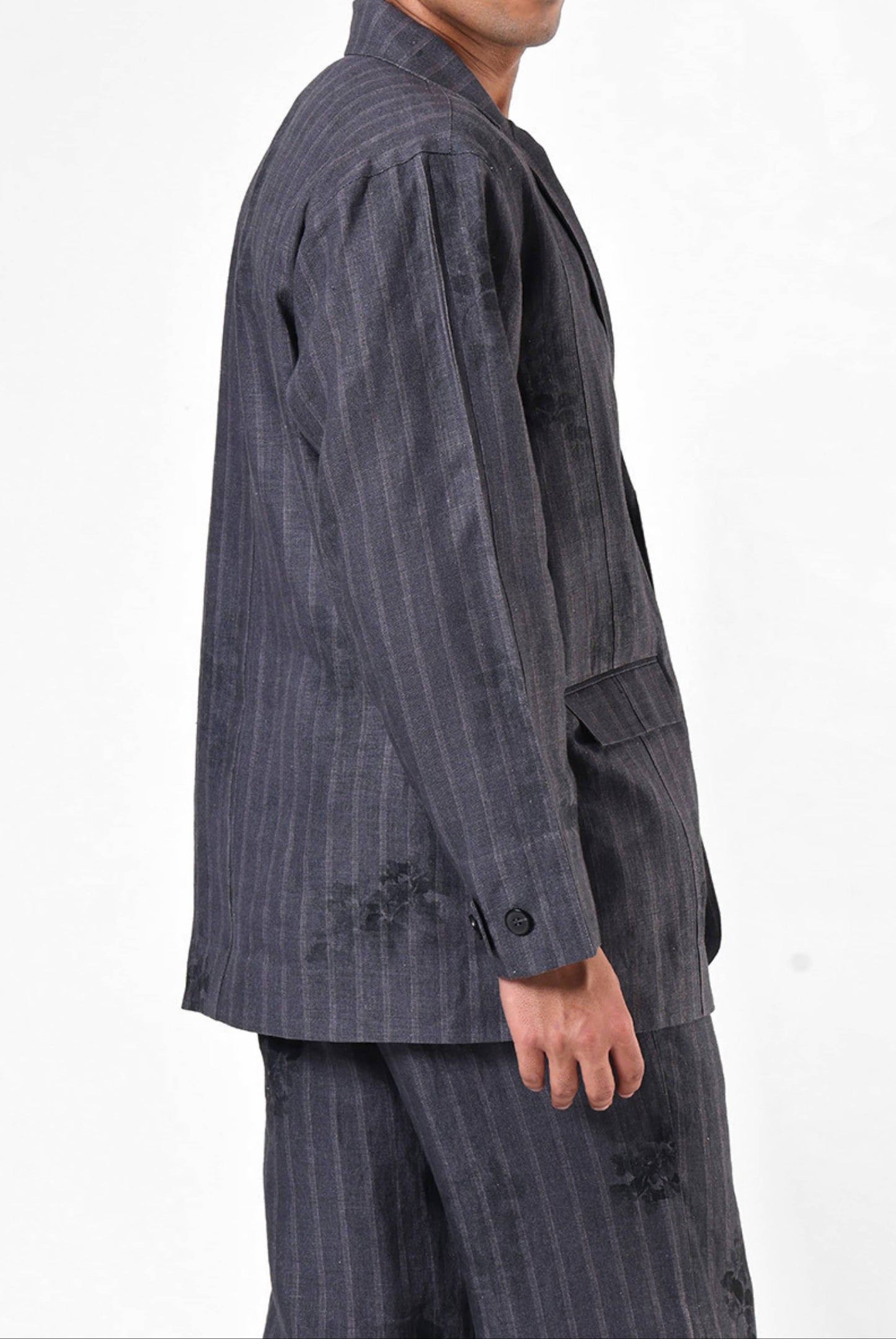 Charcoal Etch Panelled Blazer in Linen