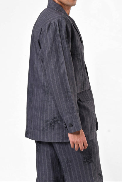 Charcoal Etch Panelled Blazer in Linen
