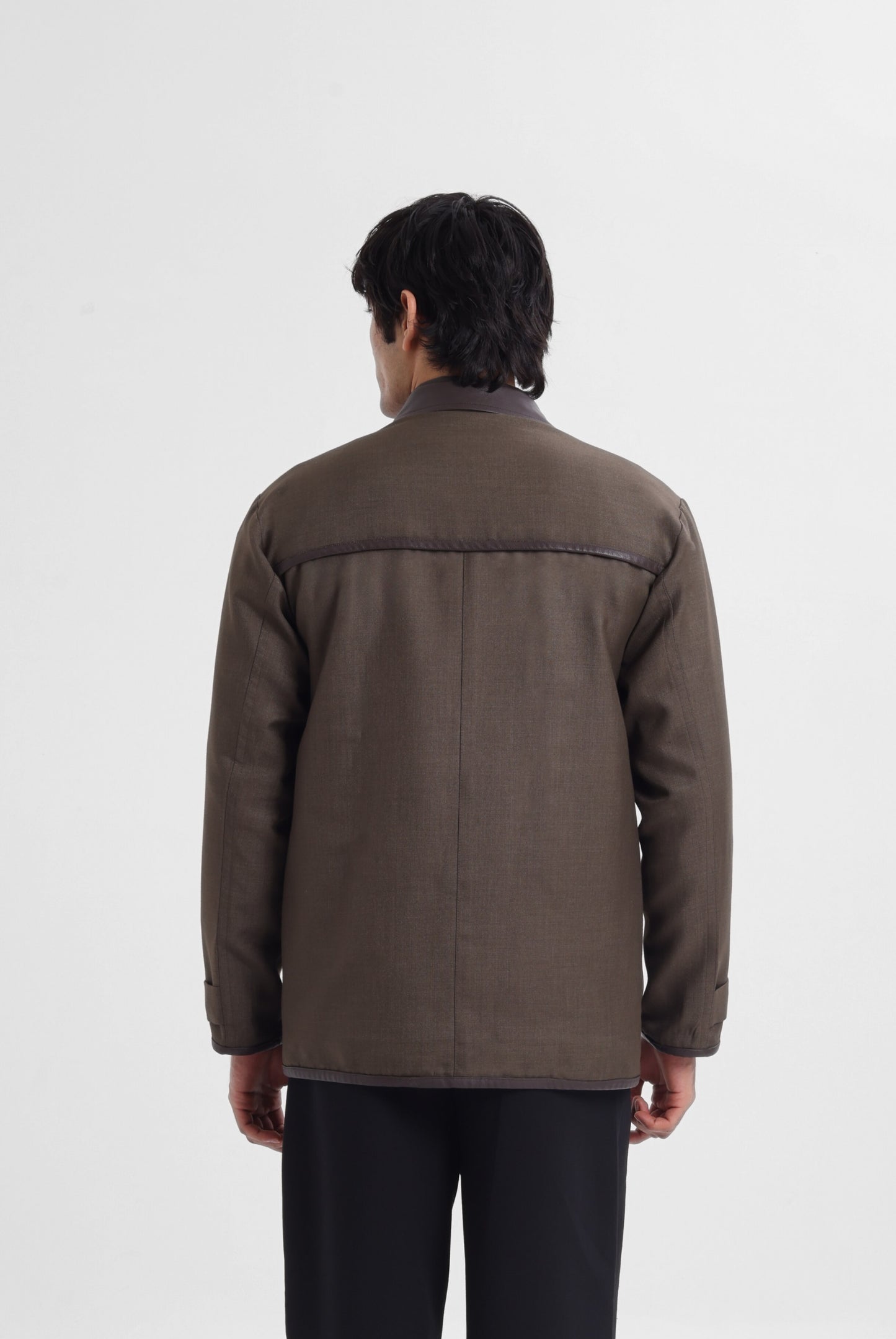 Olive Jacket with Contrast Leather