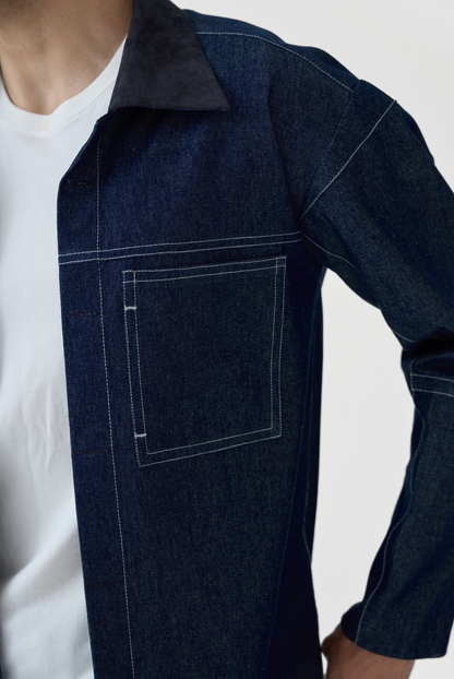 Denim Jacket with Suede Collar