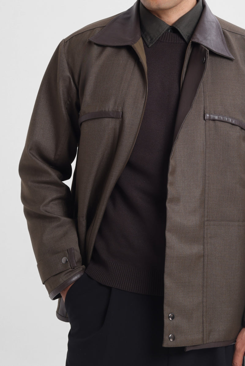 Olive Jacket with Contrast Leather