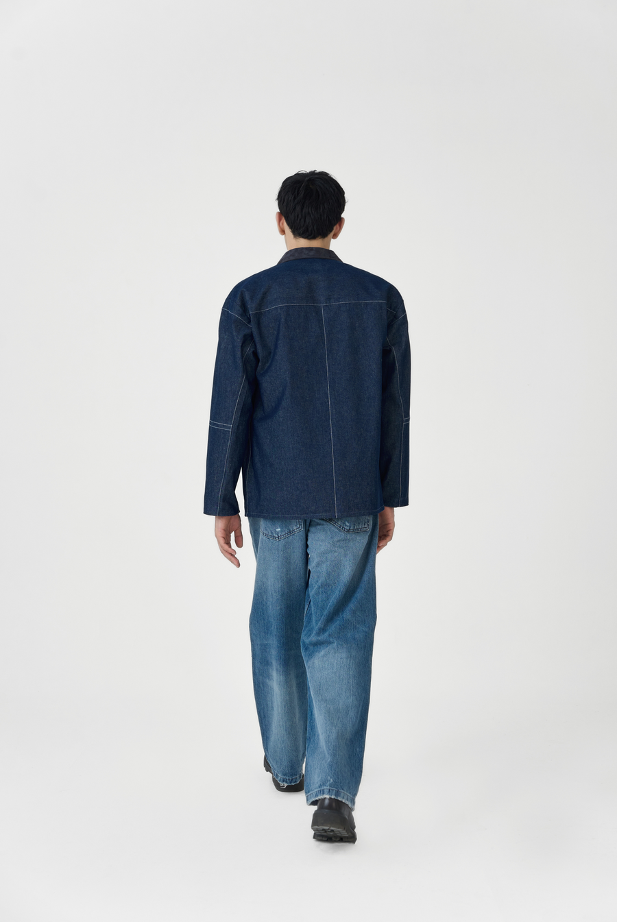 Denim Overshirt with Suede Collar