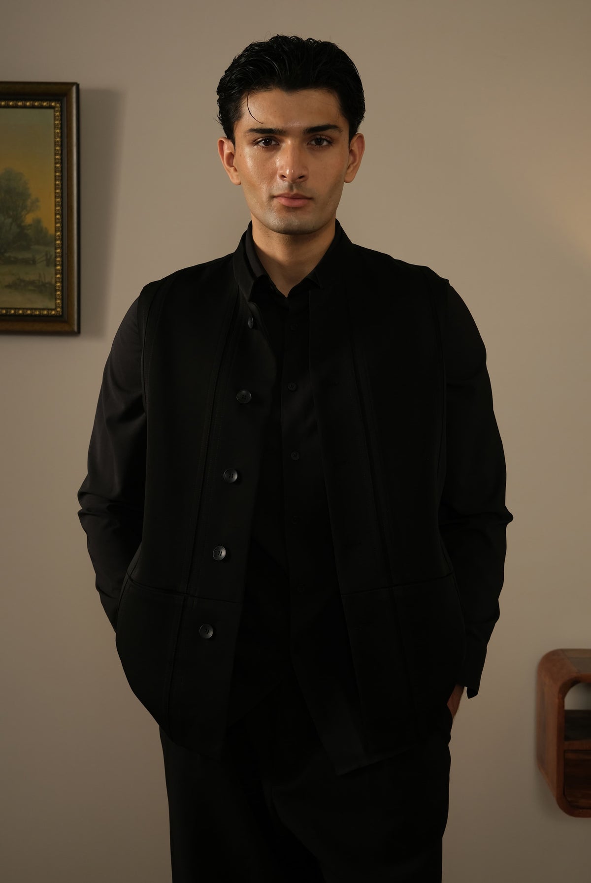 Black Panelled Kurta Set