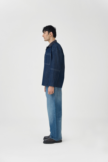 Denim Jacket with Suede Collar