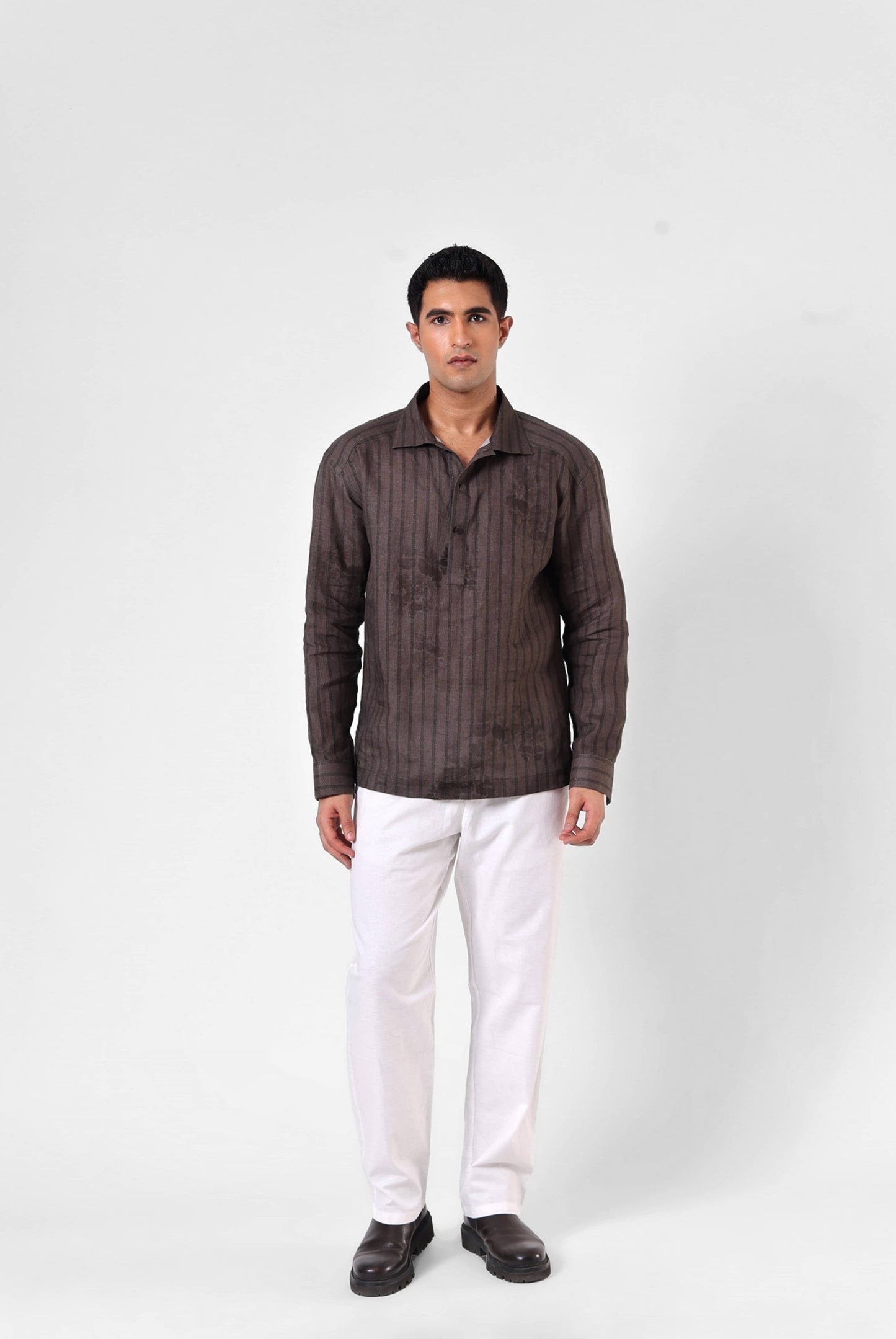 Raw Umber Etch Shirt - Quarter Button Up