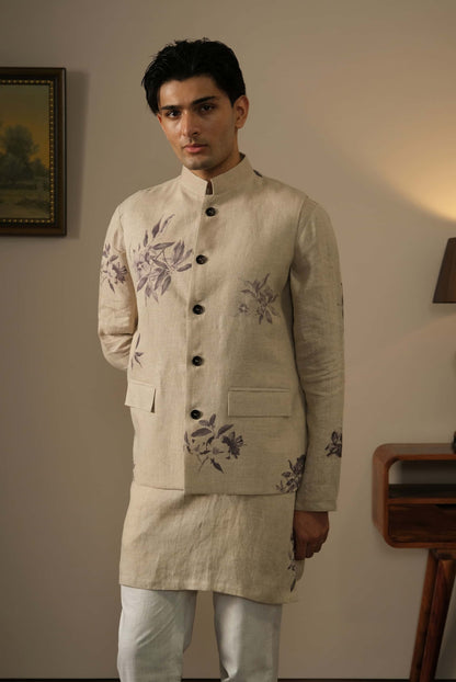 Linen Floral Kurta Set