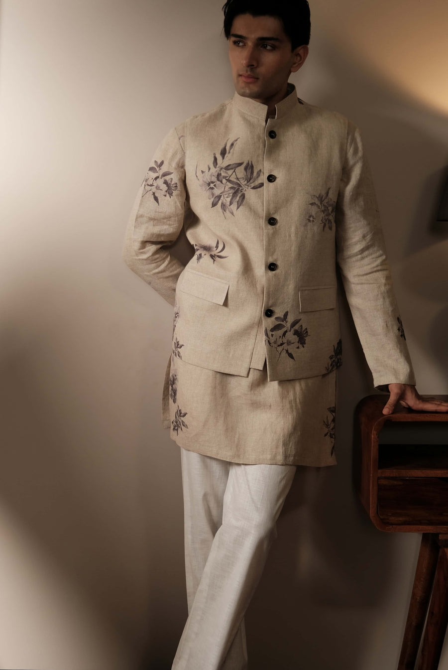 Linen Floral Bandhgala