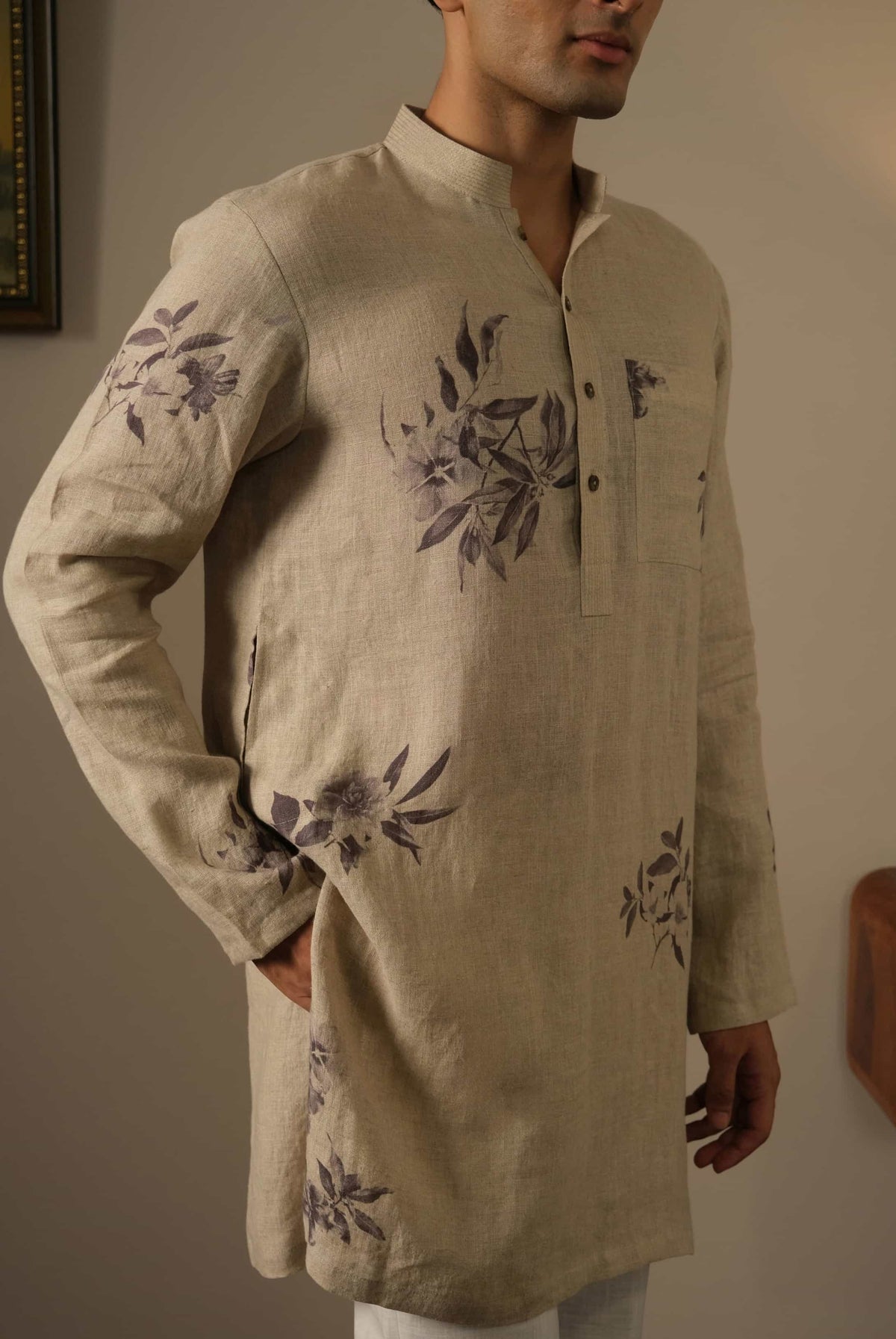 Linen Floral Kurta Set
