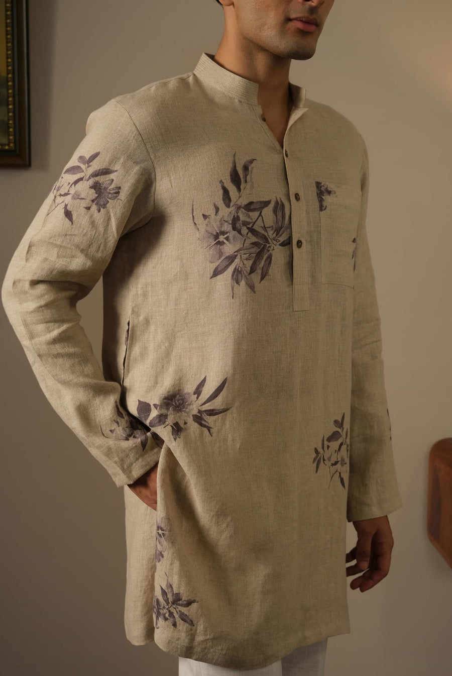 Linen Floral Kurta Set