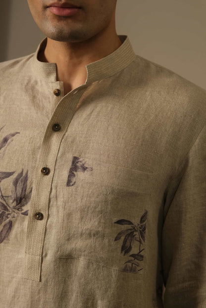 Linen Floral Kurta Set