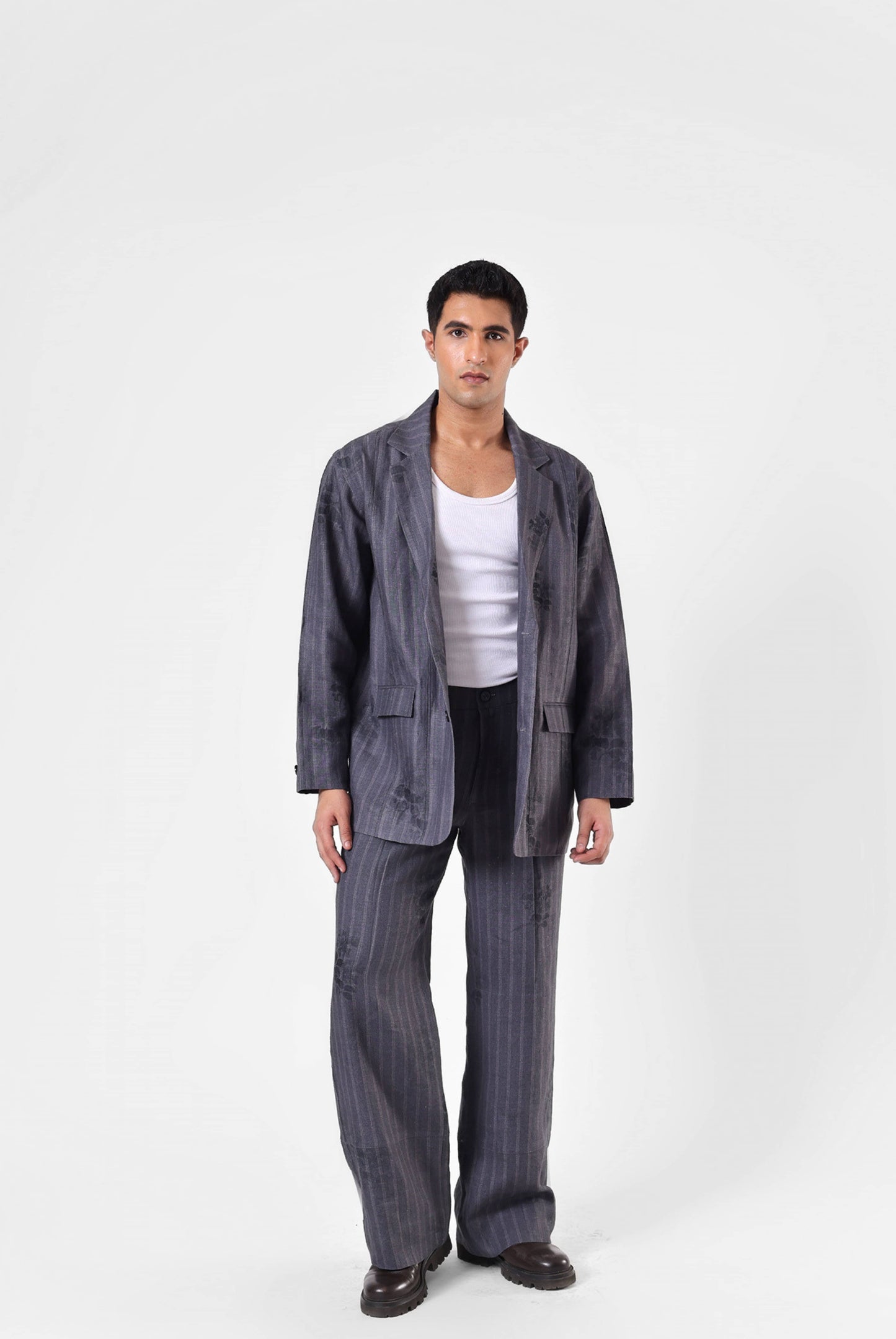 Charcoal Etch Panelled Blazer in Linen